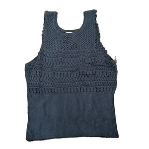 St. Roche Marilyn Tank Top Crochet Open Knit Racerback Sleeveless Black L NEW